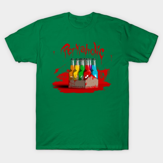 Zombie 8-Pack Bloodied Perkaholic on Emerald Green T-Shirt by LANStudios